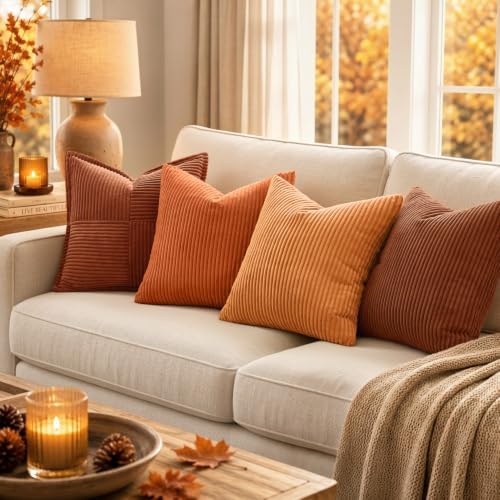 MIULEE Fall Soft Corduroy Throw Pillow Covers Set of 2 16x16 Burnt Orange - Image 3