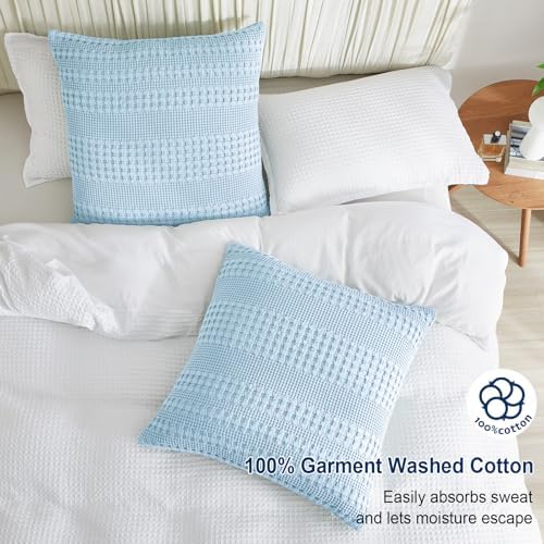 PHF Cotton Waffle Weave Euro Sham Covers 26" x 26", Baby Blue, No Insert - Image 2