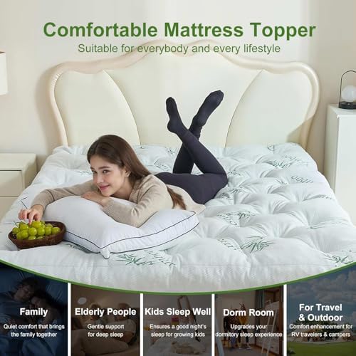 Whatsbedding Memory Foam Mattress Topper, 5 Inches Bamboo Viscose Fabric - Image 7
