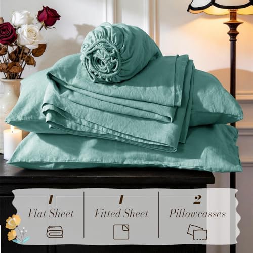 SONORO KATE 100% French Linen King Size Sheets Set, Natural Flax Bedding - Image 7