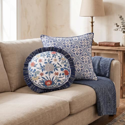 patdrea Vintage Linen Throw Pillow Cover, Diameter 16" - Image 4