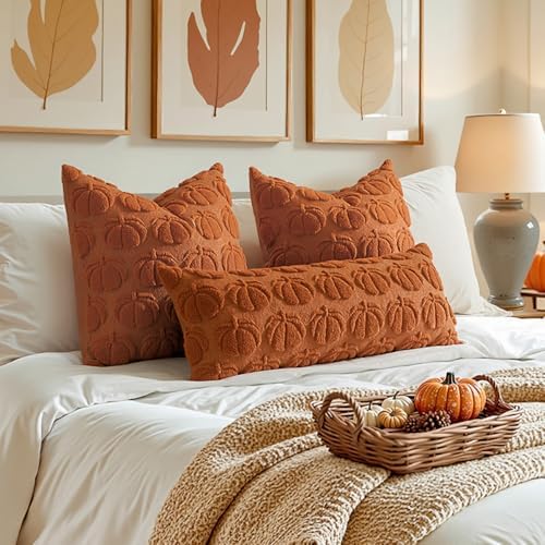 MIULEE Fall Pillow Cover Pumpkin Fall Decor Lumbar 14x36 Dark Rust - Image 2