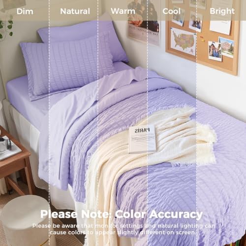 HYMOKEGE Light Purple Twin XL Comforter Set Seersucker 5 Pieces, All Season - Image 5