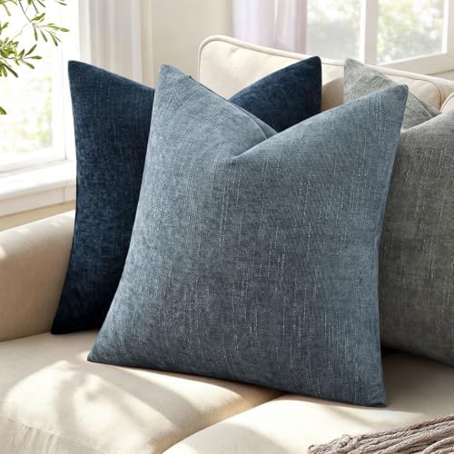 decorUhome Chenille Throw Pillow Covers 20x20 Set of 2, Dark Blue - Image 4