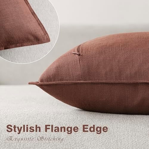 Foindtower Linen Solid Decorative Throw Pillow Covers 22x22 Inch Rust Red - Image 2