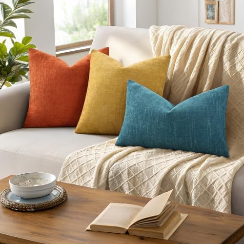 decorUhome Chenille Throw Pillow Covers 18x18 Set of 2, Mustard Yellow - Image 5