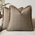 Foindtower Set of 2 Decorative Linen Check Fringe Throw Pillow Covers Farmhouse by Foindtower