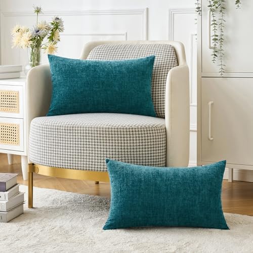 MIULEE Soft Chenille Lumbar Throw Pillow Covers Dark Teal 12x20 Pack of 2 - Image 5