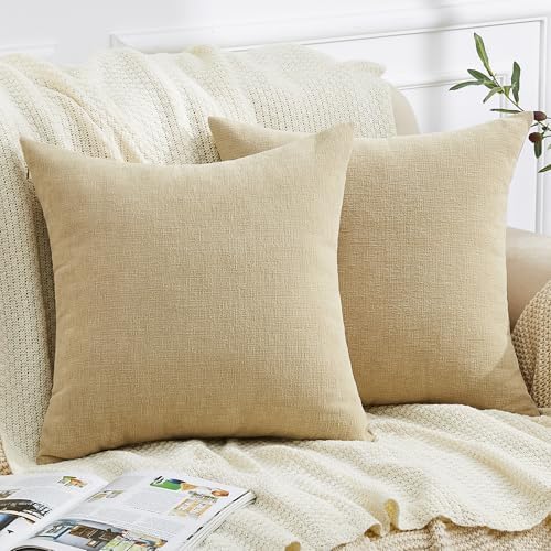 GAWAMAY Khaki Chenille Throw Pillow Covers 18x18 Set of 2 by GAWAMAY