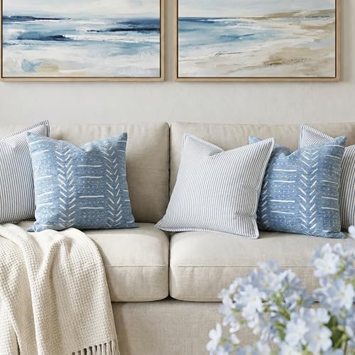 BlissBlush Coastal Blue Decorative Throw Pillow Covers 20x20 Set of 2, Soft - Image 3