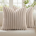 decorUhome Fall Faux Fur Throw Pillow Covers 18x18 Set of 2 Tan by decorUhome