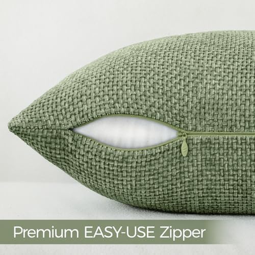 a moment Moss Green Chenille Throw Pillow Covers 24x24 Inch Pack of 2 Modern - Image 5