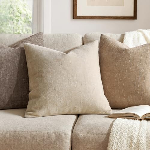 MIULEE Textured Chenille Throw Pillow Covers 18x18 Inch Beige - Image 3