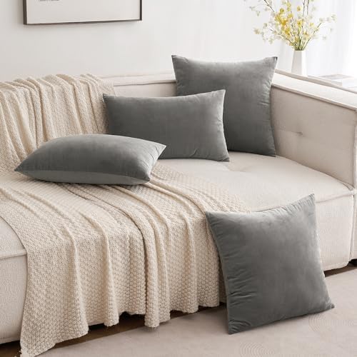 MIULEE 12x20 Inch Lumbar Velvet Throw Pillow Cover Set of 1 Grey - Image 4