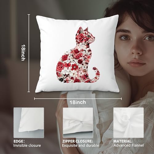 Red and White Floral Cat Pillow Covers 18x18, Gifts - Image 6