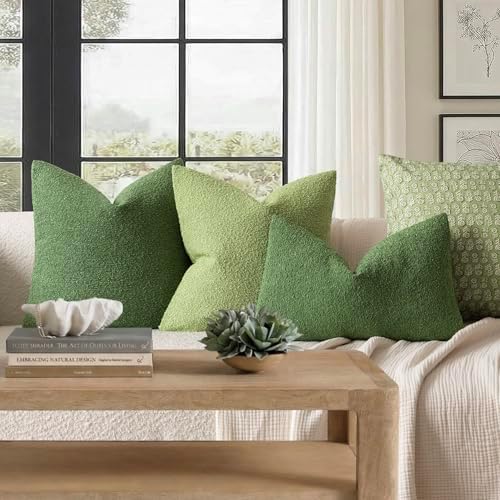 Foindtower Decorative Textured Boucle Throw Pillow Cover 24x24 Forest Green - Image 6