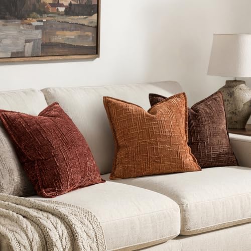 MIULEE Slubby Textured Decorative Fall Throw Pillow Covers Rust 20x20 - Image 5