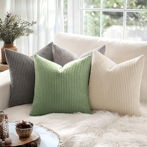 MIULEE Decorative Corduroy Throw Pillow Covers Set of 2 16x16 Sage Green - Image 2