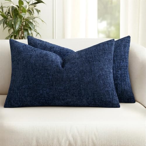 MIULEE Couch Pillow Covers Textured Chenille Home Decor 12x20 Navy Blue by MIULEE