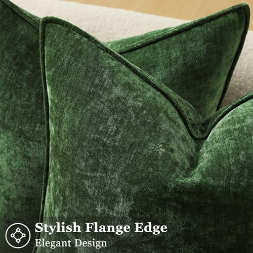 decorUhome Chenille Moss Green Velvet Throw Pillow Covers 22x22 Set of 2 - Image 2