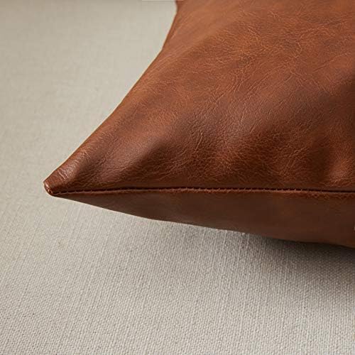 Fancy Homi Brown Boho Lumbar Faux Leather Decorative Throw Pillow Covers 12x24 - Image 4