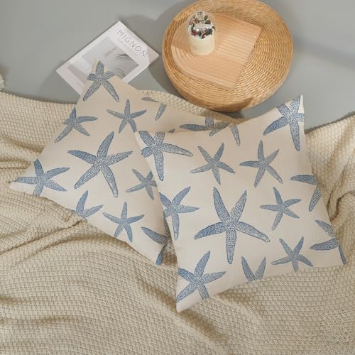 Navy Blue Starfish Pillow Covers 16x16 Set of 2 Coastal Throw Pillows Spring - Image 6