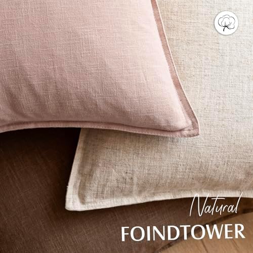 Foindtower Linen Solid Decorative Throw Pillow Covers 22x22 Inch Light Pink - Image 4