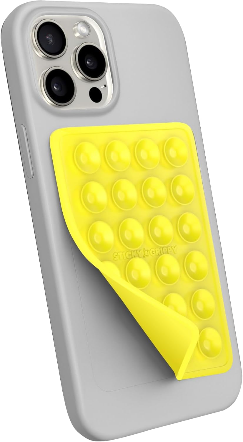 Suction Phone Case Mount, Sillicon Adhesive Phone Accessory for iPhone and Android, Hands-Free Fidget Toy Mirror Shower Phone Holder, Tiktok Videos and Selfies (Yellow)