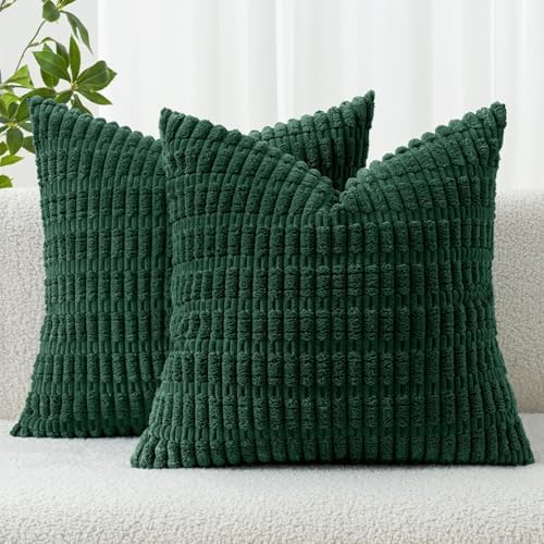 MIULEE Christmas Corduroy Decorative Throw Pillow Covers 20x20 Dark Green Pack by MIULEE