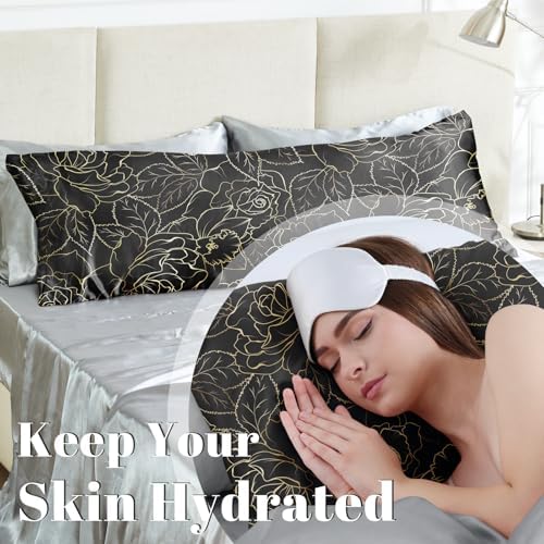 EXQ Home Satin Body Pillowcase for Hair and Skin- Rose on Black Silk Long - Image 3