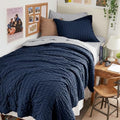 HYMOKEGE Navy Blue/Light Grey Twin Comforter Set Seersucker 5 Pieces, All by HYMOKEGE