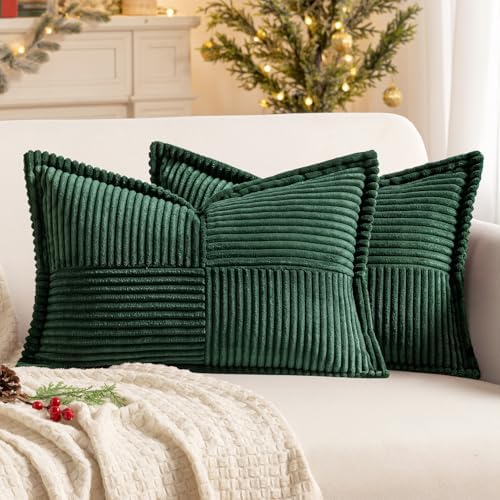 MIULEE Decorative Lumbar Throw Pillow Covers 12x20 Inch Dark Green 2 Pack by MIULEE