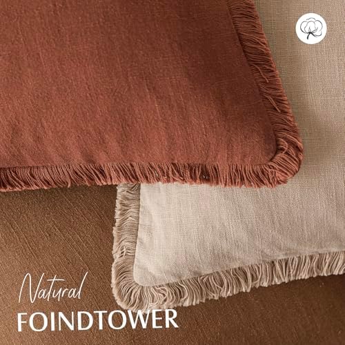 Foindtower Decorative Linen Fringe Throw Pillow Covers 22×22 Orange Brown - Image 4