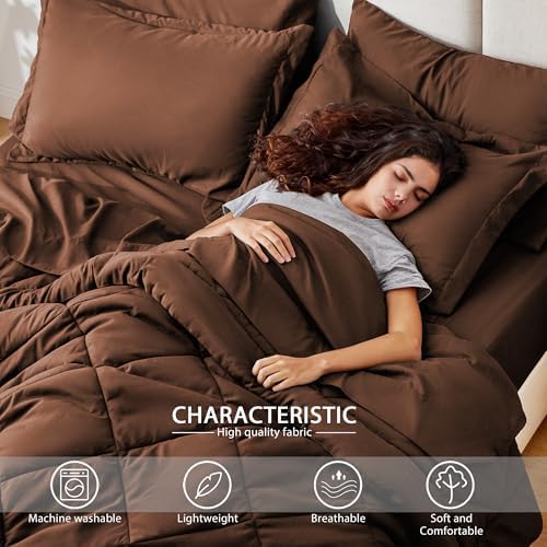 Love's cabin Queen Comforter Set Brown, 7 Pieces Queen Bed in a Bag, All Season - Image 3