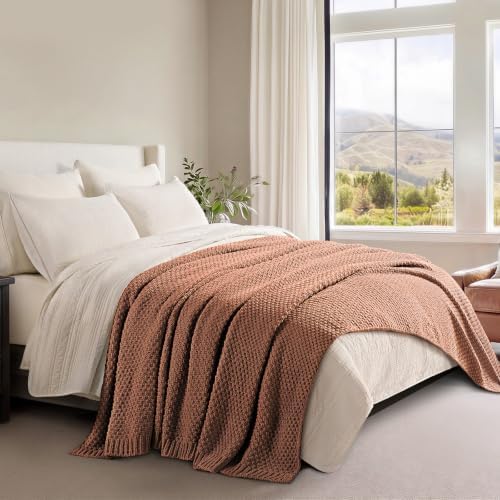 EVERGRACEHOME Chunky Chenille Knit Throw Blanket, Terracotta Clay - Image 4