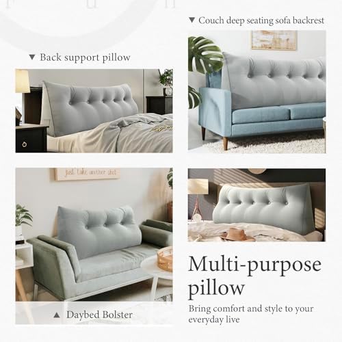 Headboard Pillow Full for Dorm Bedrest Reading Pillow in Bed F-Gray - Image 6