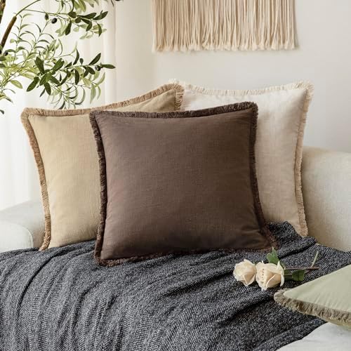 Foindtower Decorative Linen Fringe Throw Pillow Covers 22×22 Reddish Brown - Image 5