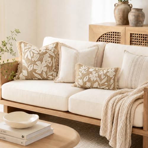 BlissBlush Throw Pillow Cover 20x20 Inch Indoor Outdoor, Jute-Look Floral - Image 5