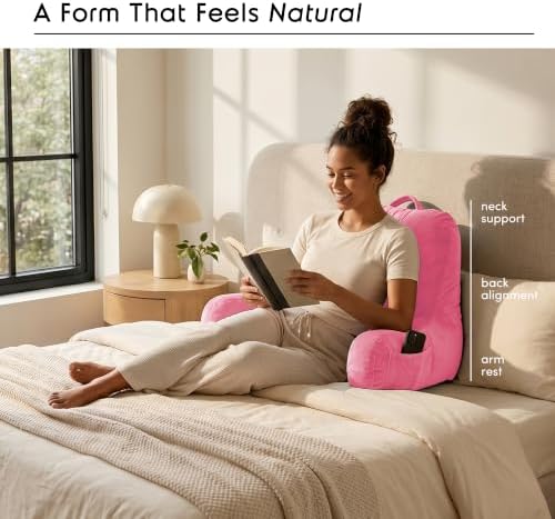 Nestl Reading Pillow for Bed, Back Pillow for Sitting Up in Bed, Light Pink - Image 2