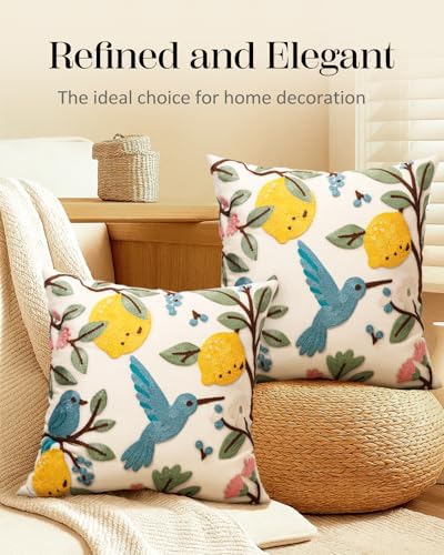 Embroidered Throw Pillow Covers 18x18 Inch, Bird Lemon - Image 5