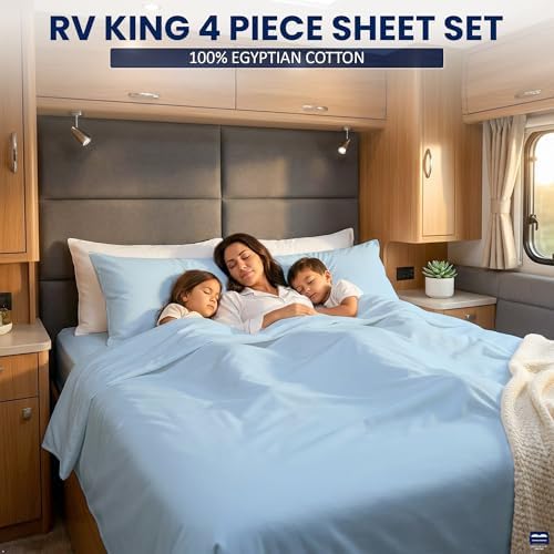 Cottingon 4 Piece Short Queen Sheets, Egyptian Cotton, Light Blue - Image 3