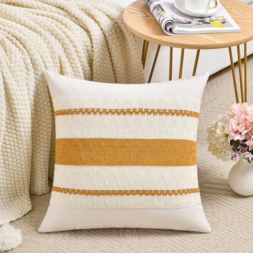 Fancy Homi Set of 2 Mustard Yellow Fall Decorative Throw Pillow Cover 16x16 Inch - Image 2