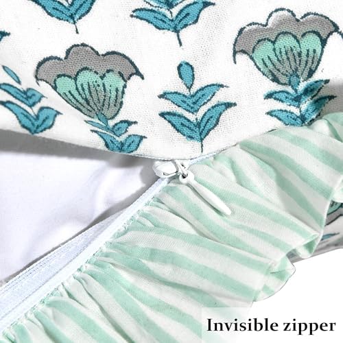 Ridhi Block Print Aquamarine Blue Throw Pillow Cover 16" x 16" Decorative - Image 3