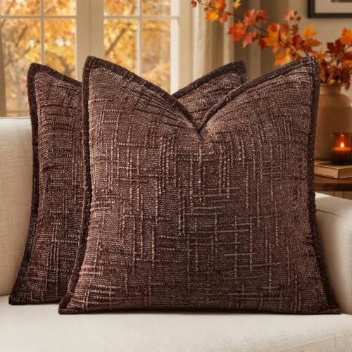 MIULEE Slubby Textured Decorative Fall Throw Pillow Covers Brown 18x18 by MIULEE