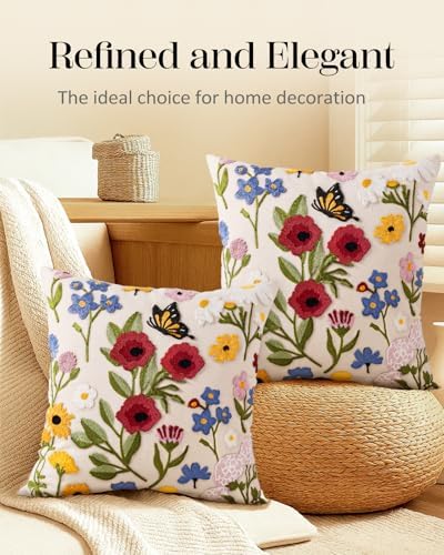 Embroidered Throw Pillow Covers 18x18 Inch, Retro Flower - Image 5