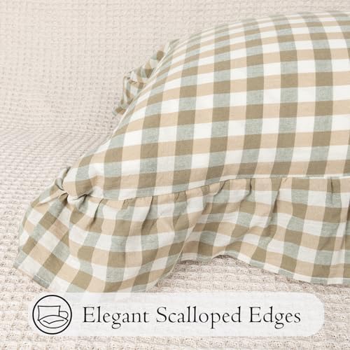 JoraLion Ruffled Lumbar Pillow Cover 16x24 Gingham Green - Image 7
