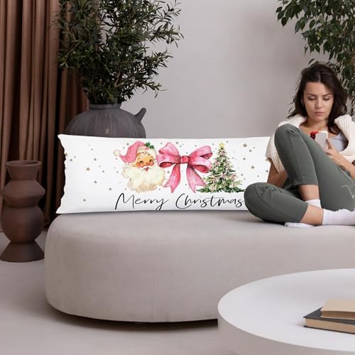 Merry Christmas 20x54 Body Pillow Cover, Preppy Girly Christmas Room Decor - Image 4