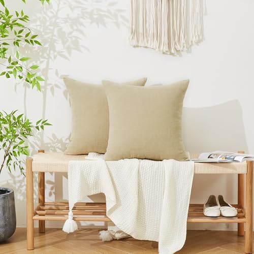 GAWAMAY Khaki Chenille Throw Pillow Covers 18x18 Set of 2 - Image 5