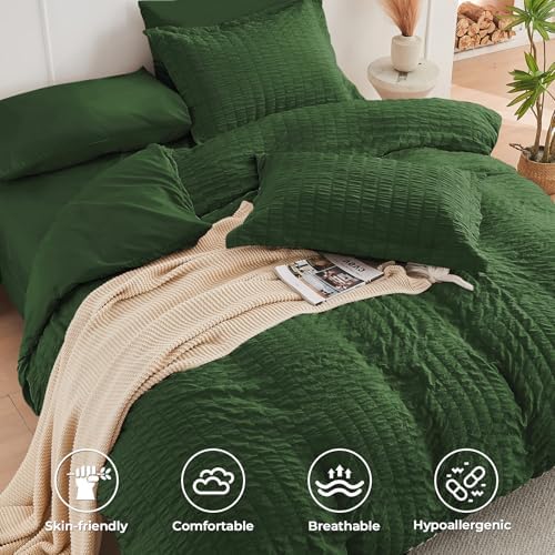 HYMOKEGE Dark Green Full Size Comforter Sets Seersucker 7 Pieces, All Season - Image 3