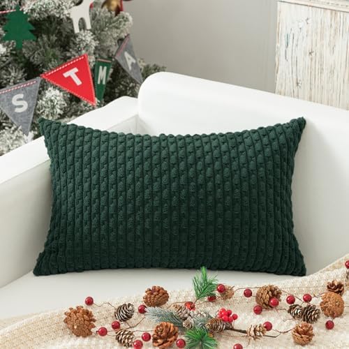 Kevin Textile Soft Corduroy 12"x24" Lumbar Pillow Cover 1 Pack, Army Green by KevinTextile